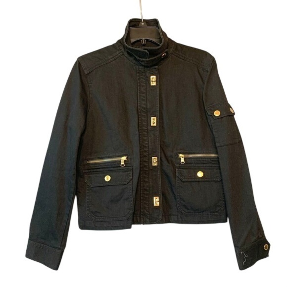 Lauren Jeans Co Ralph Lauren Petite Black Denim Jacket Gold Hardware‎ Moto Style